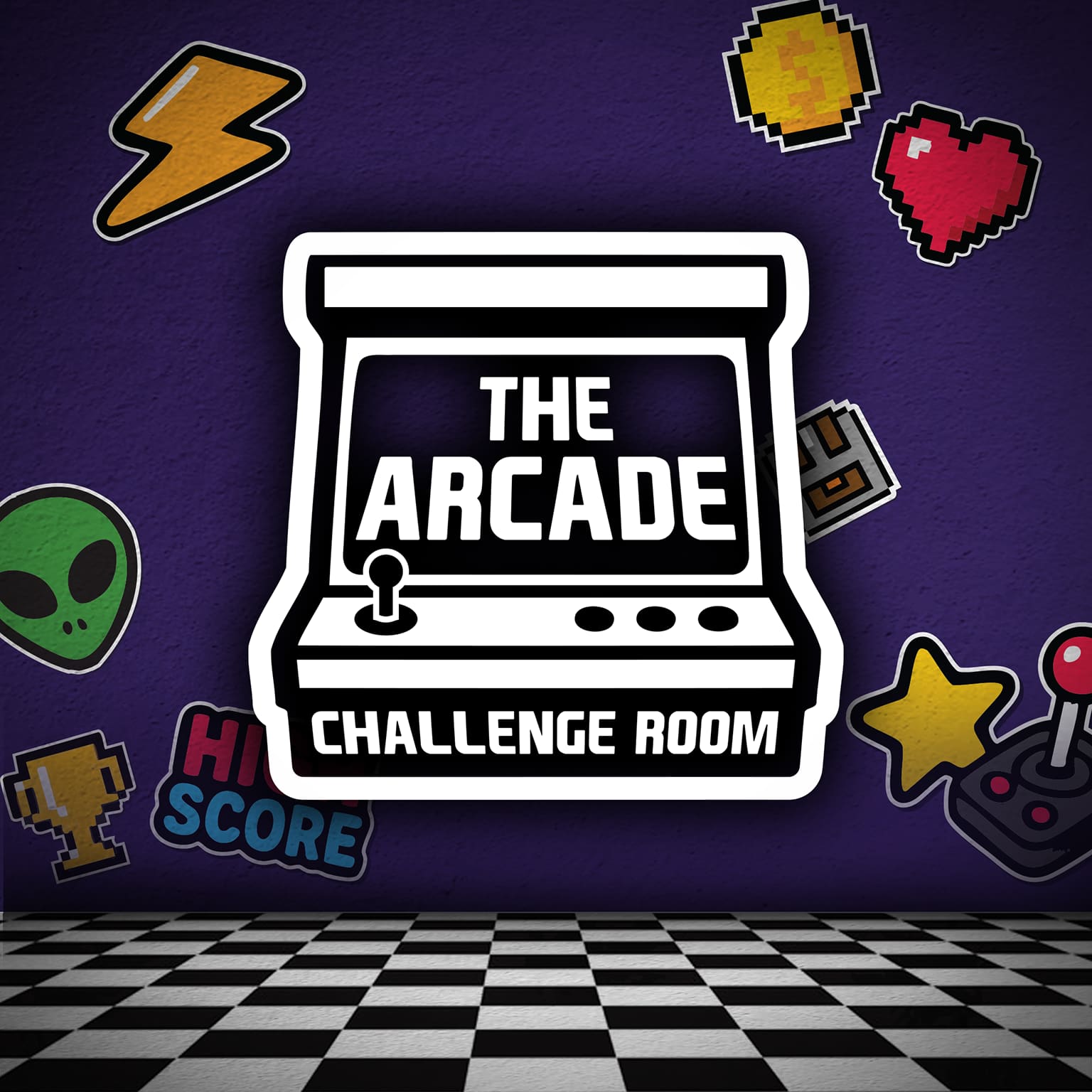 The Arcade title artwork with a retro arcade cabinet and colourful game symbols.